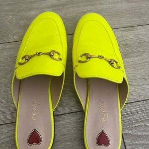 Gucci Princetown leather slippers in lime yellow